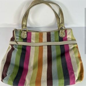 COACH Poppy Legacy Striped Glam Tote Gold-tone Hardware